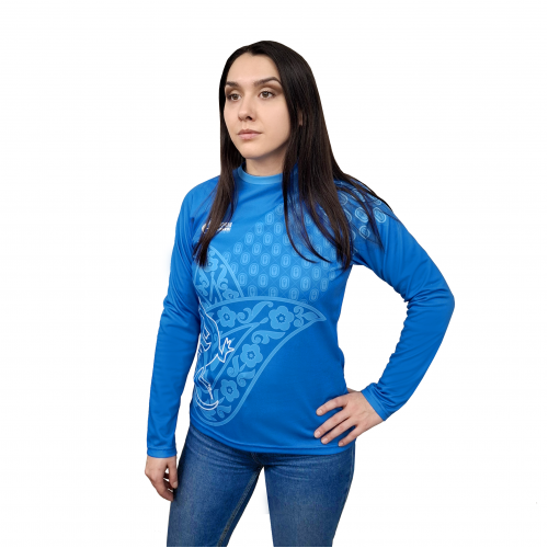 Футболка с полной запечаткой женская, модель с длинным рукавом, материал ложная сетка