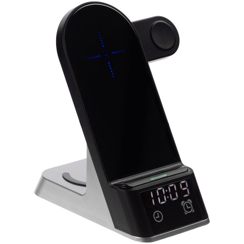 Зарядная станция с часами E-Store для смартфона, часов и наушников, черная