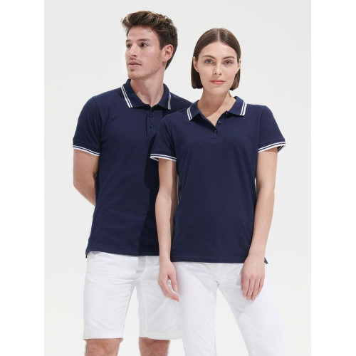 Рубашка поло женская Pasadena Women 200 с контрастной отделкой, черная с зеленым