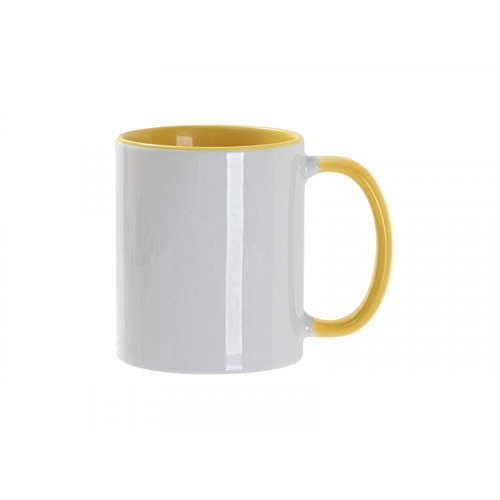 Кружка для сублимации, 330 мл, d=82 мм, стандарт А, белая, желтая внутри, желтая ручка