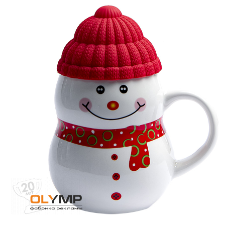 Кружка SNOWMAN с крышкой                                                                                         белый, красный